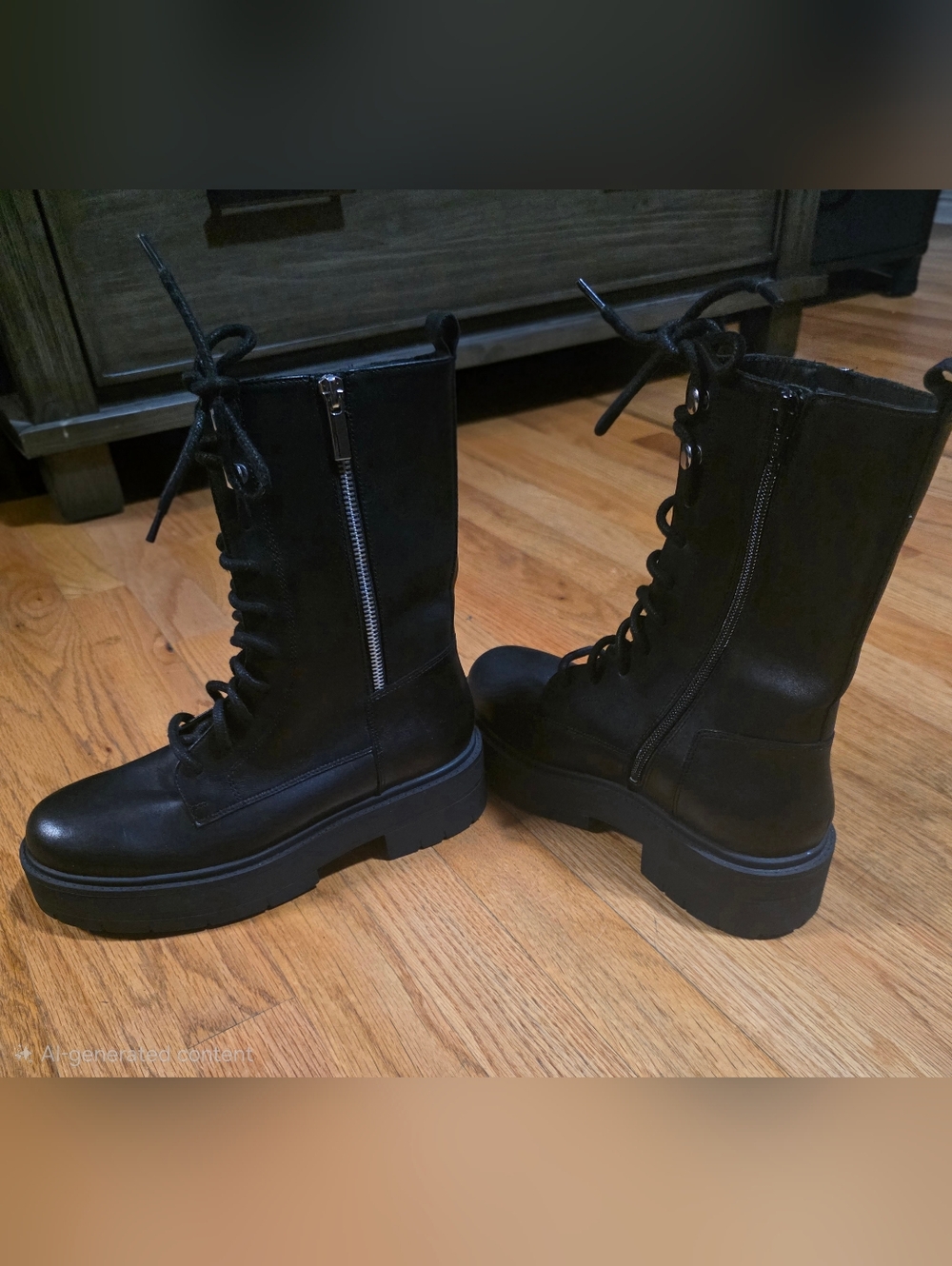 Geox Respira Black Lace-Up Platform Combat Boots Size 8